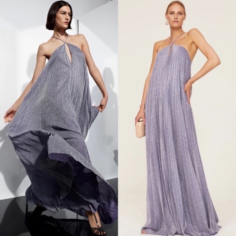 HALSTON Dress Size 6 Purple Em Shimmer Jersey Pleated Gown Evening Formal